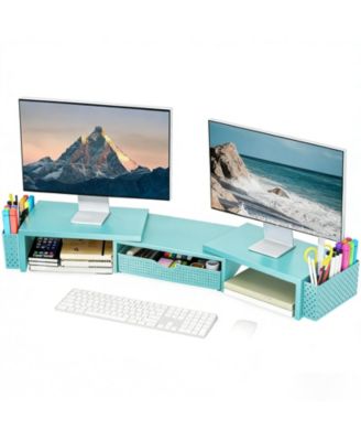 Dual-Monitor Adjustable-Angle Monitor Stand Riser with Desk Organizer Drawer, Compatible with Dual Monitors