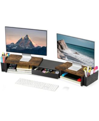 Dual-Monitor Adjustable-Angle Monitor Stand Riser with Desk Organizer Drawer, Compatible with Dual Monitors