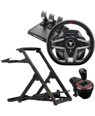 Wheel Stand 2.0 Wired Foldable Adjustable Bundle with T248 Racing Wheel, T3PM Pedals and TH8S Shifter for PC, PS4, PS5, 4-Piece