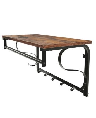 Wall Mounted Coat Rack, Steel and Particleboard, with Shelf and 5 Hooks, Hanging Rail, 23.8 x 12.0 x 12.6 inches, for Entryway, Hallway