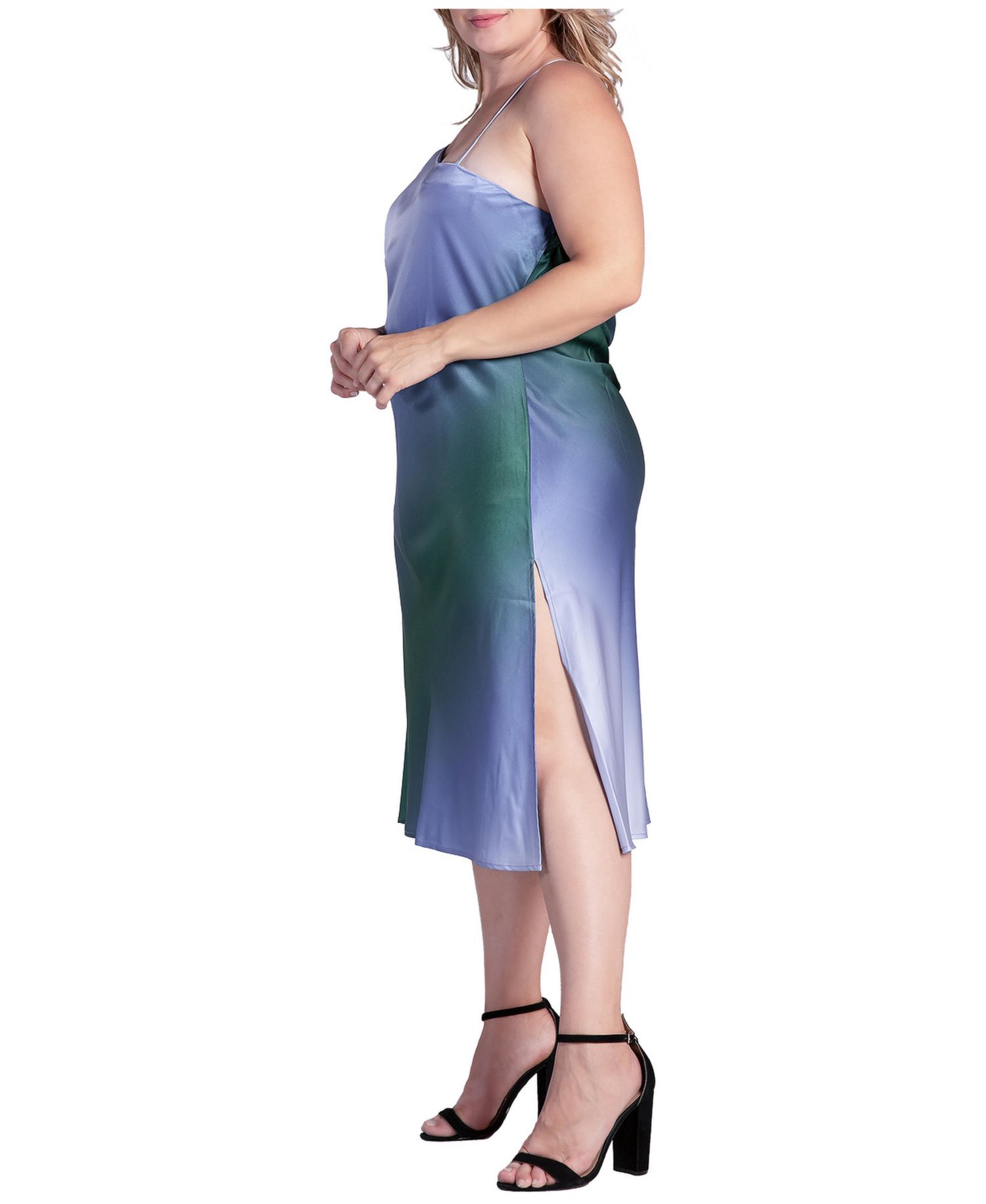 Plus Size Avi Ombre Asymmetrical Satin Midi Dress