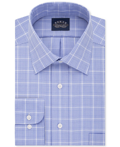 Eagle Men's Classic-Fit Non-Iron Stretch Collar Blue Frost Check Dress Shirt