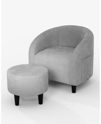 Velvet Barrel Accent Chair with Ottoman, Sofa Armchair with Footstool for Reading Room Bedroom