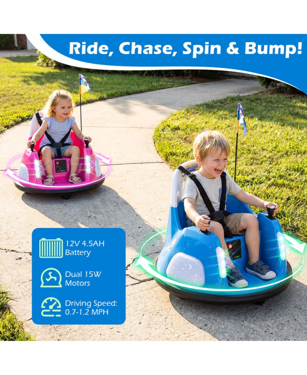 Sugift 12V Kids Ride on Bumper Car 360 Degree Spinning with Remote Control, Ages 18-72 Months