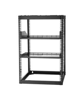 16U Open Frame Network Rack 23 in Depth 4-Post Server Rack Vented Shelves and Mounting Hardware