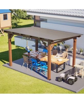 13x10FT Wooden Outdoor Gazebo with Metal Roof for Patio and Backyard