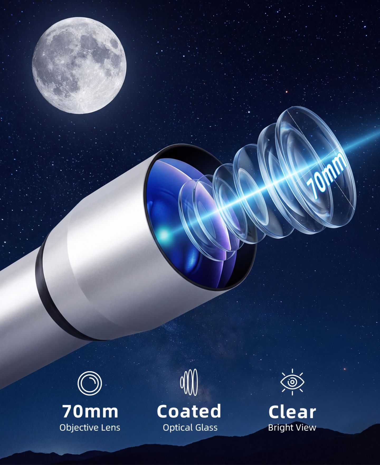 Детские игрушки SUGIFT 70mm Refractor Telescope Beginner Astronomy Kit, Ages 10+, цвет: Серебряный — фото 7