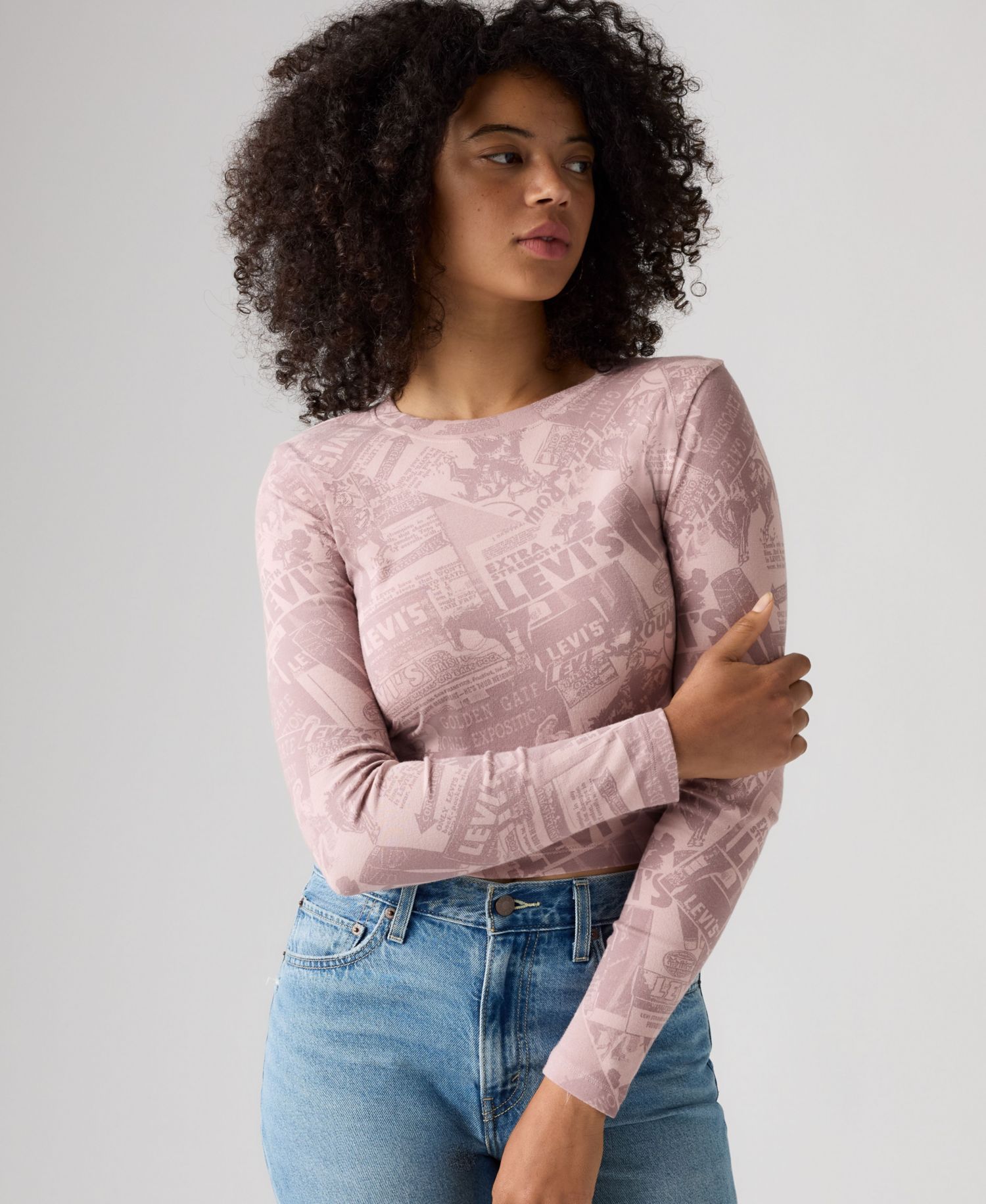 Women's Essential Cropped Long-Sleeve Graphic T-Shirt