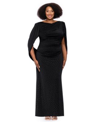 Plus Size Studded Cowl-Neck Cape-Back Gown