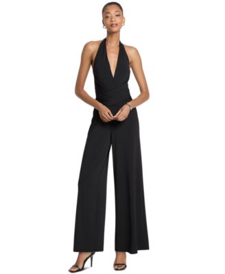 Women's Halter Wide-Leg Wrap-Front Jumpsuit