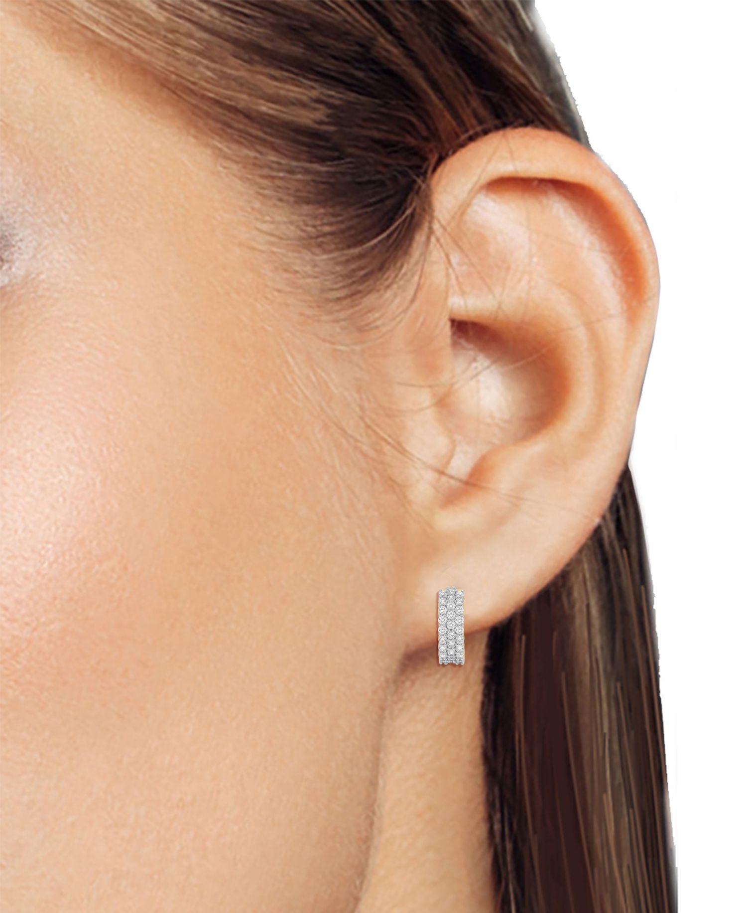 Lab-Grown Diamond Triple Row Huggie Hoop Earrings (1 ct. t.w.) in Sterling Silver
