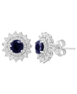 Diamond and Sapphire Earrings (1/20 ct. t.w. Diamond, 1-1/6 ct. t.w. Sapphire) in 14k White Gold
