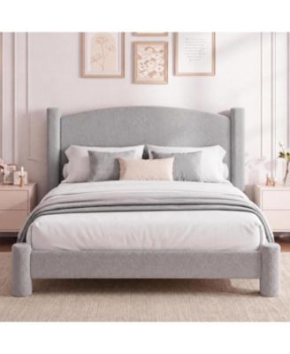 Full Cloud Bed Round Boucle Headboard and Cylindrical Legs, Heavy Duty, No Box Spring, Easy Assembly