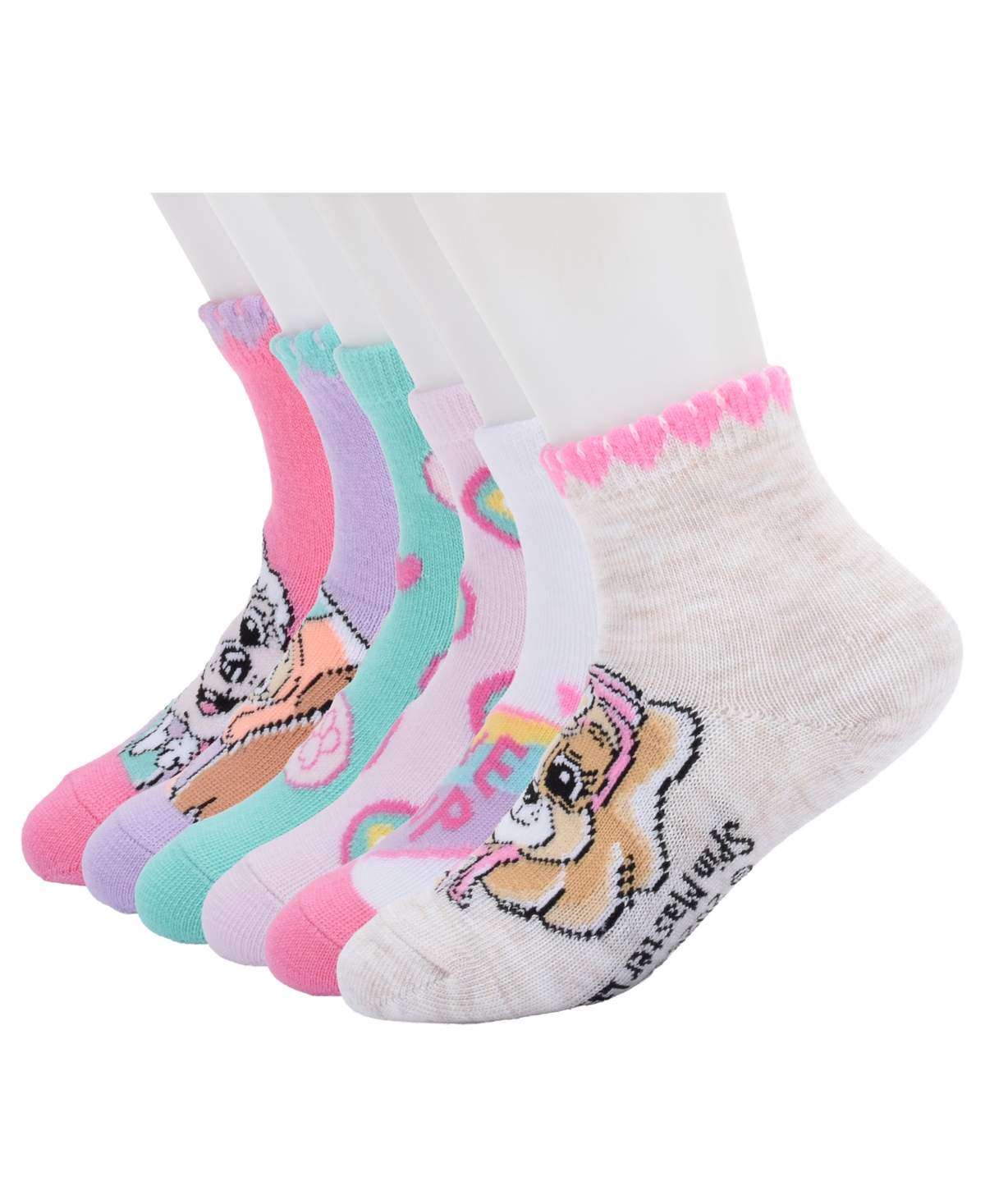 Planet Sox Toddler Girls' 2T-5T Paw Patrol Love Pup Ankle Socks, 6-Pack