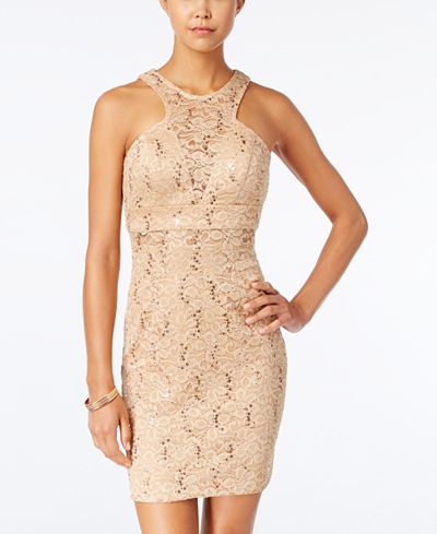 City Studios Juniors  Sequined Halter Bodycon  Dress  