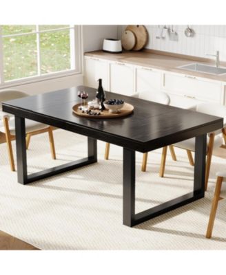 71" Farmhouse Dining Table for 6-8, Rustic Industrial Kitchen Table with U-Shaped Metal Frame