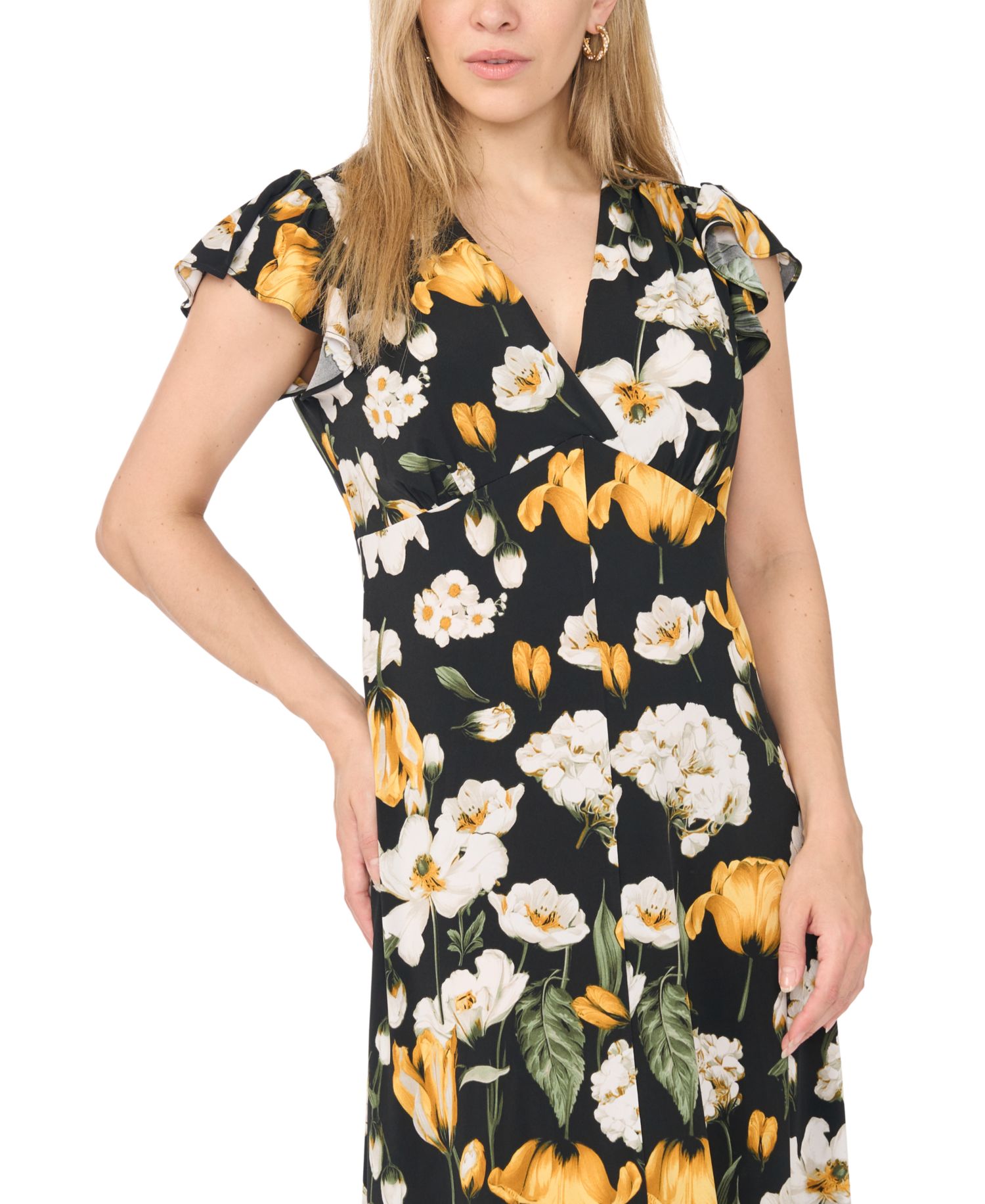 Women's Surplice Flutter-Sleeve V-Neck Maxi Dress