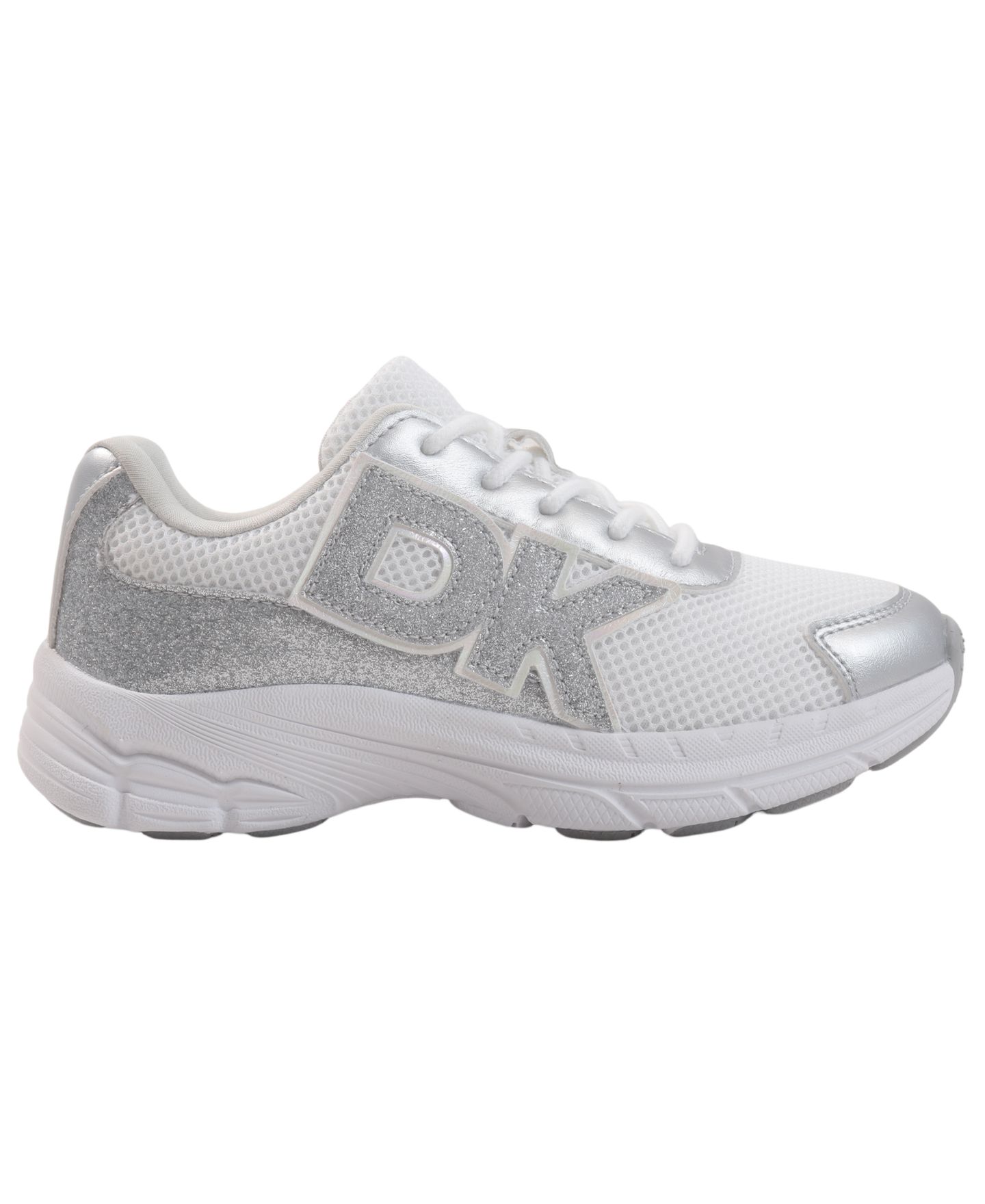 Детские кроссовки DKNY Glittery Low-Top Nur Tristan Lace-Up, цвет: Серебряный / Белый — фото 2