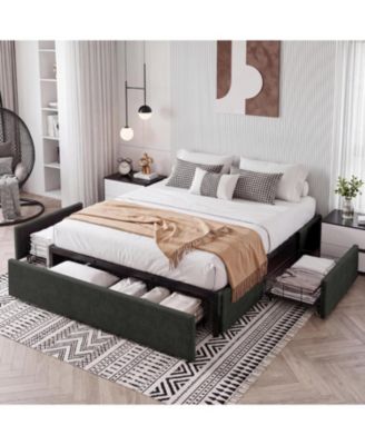 Queen Size Bed Frame with 3 Underbed Storage Drawers Platform, No Headboard, Mattress Foundation with Wooden Slat Support