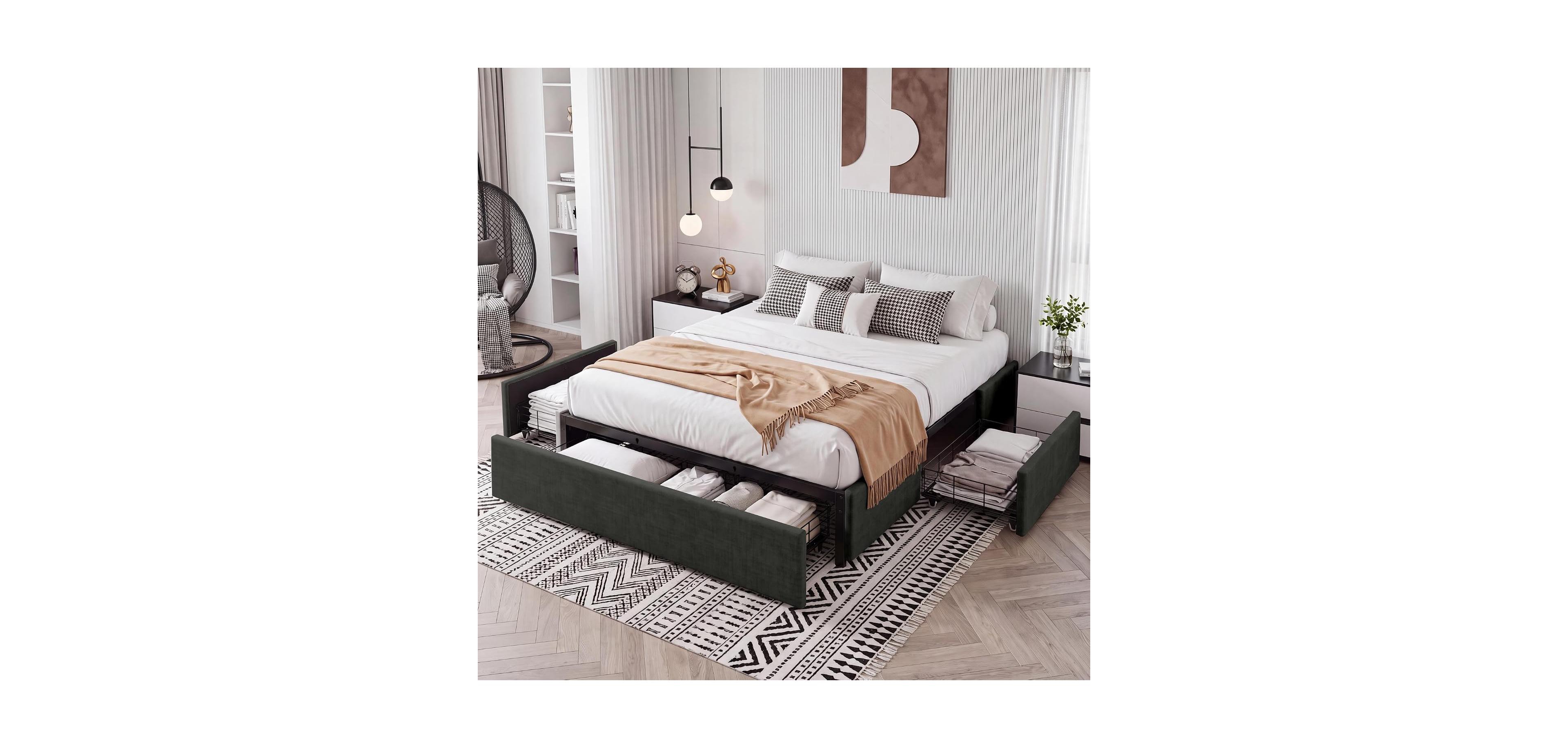 gaomon Queen Size Bed Frame with 3 Underbed Storage Drawers Platform, No Headboard
