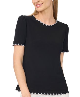 Women's Puff Sleeve Scalloped Blouse