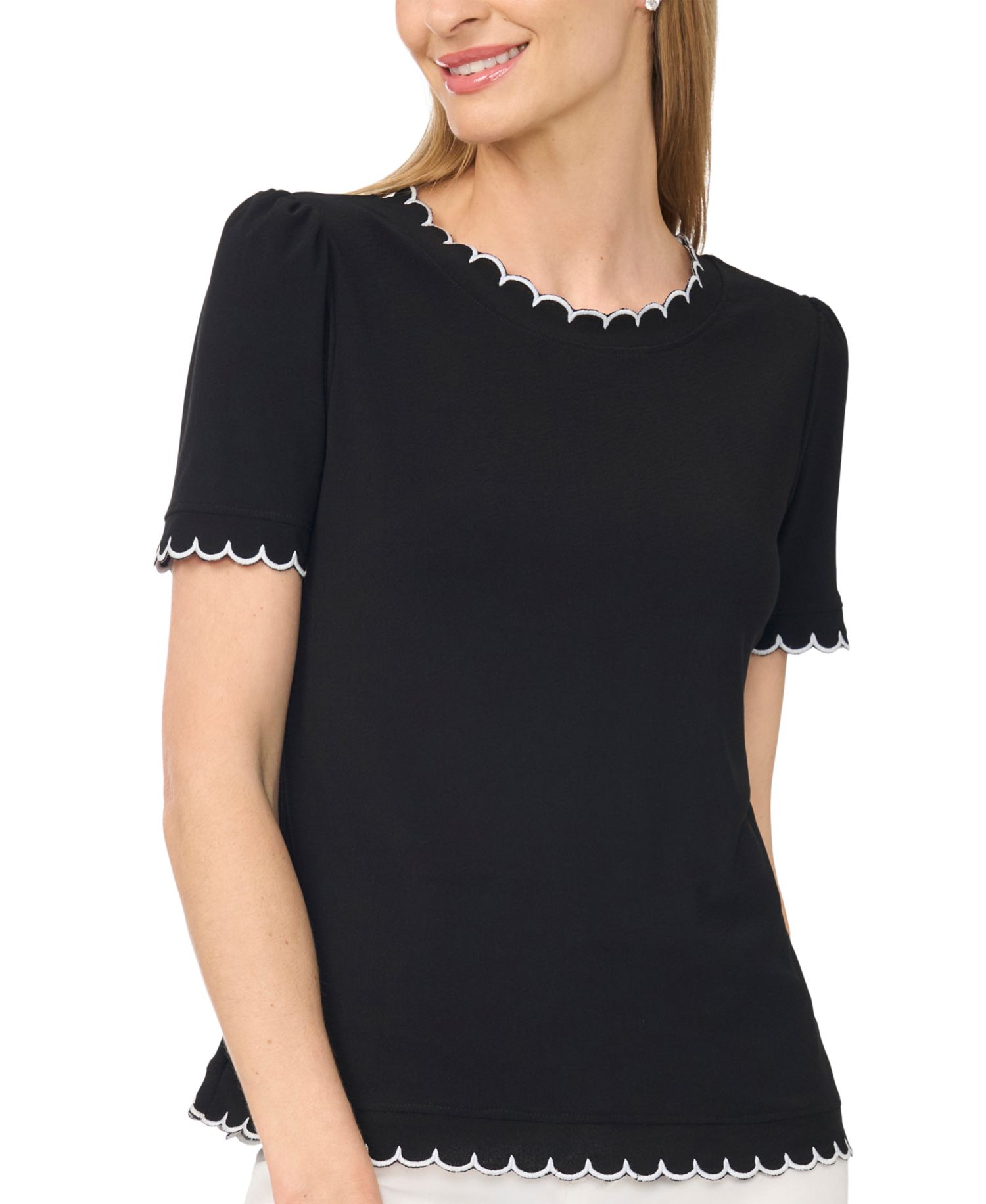 Women's Puff Sleeve Scalloped Blouse