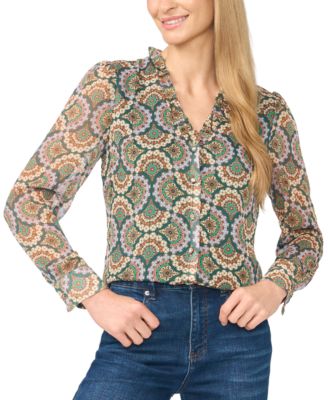 Women's Ruffle Button-Front V-Neck Blouse