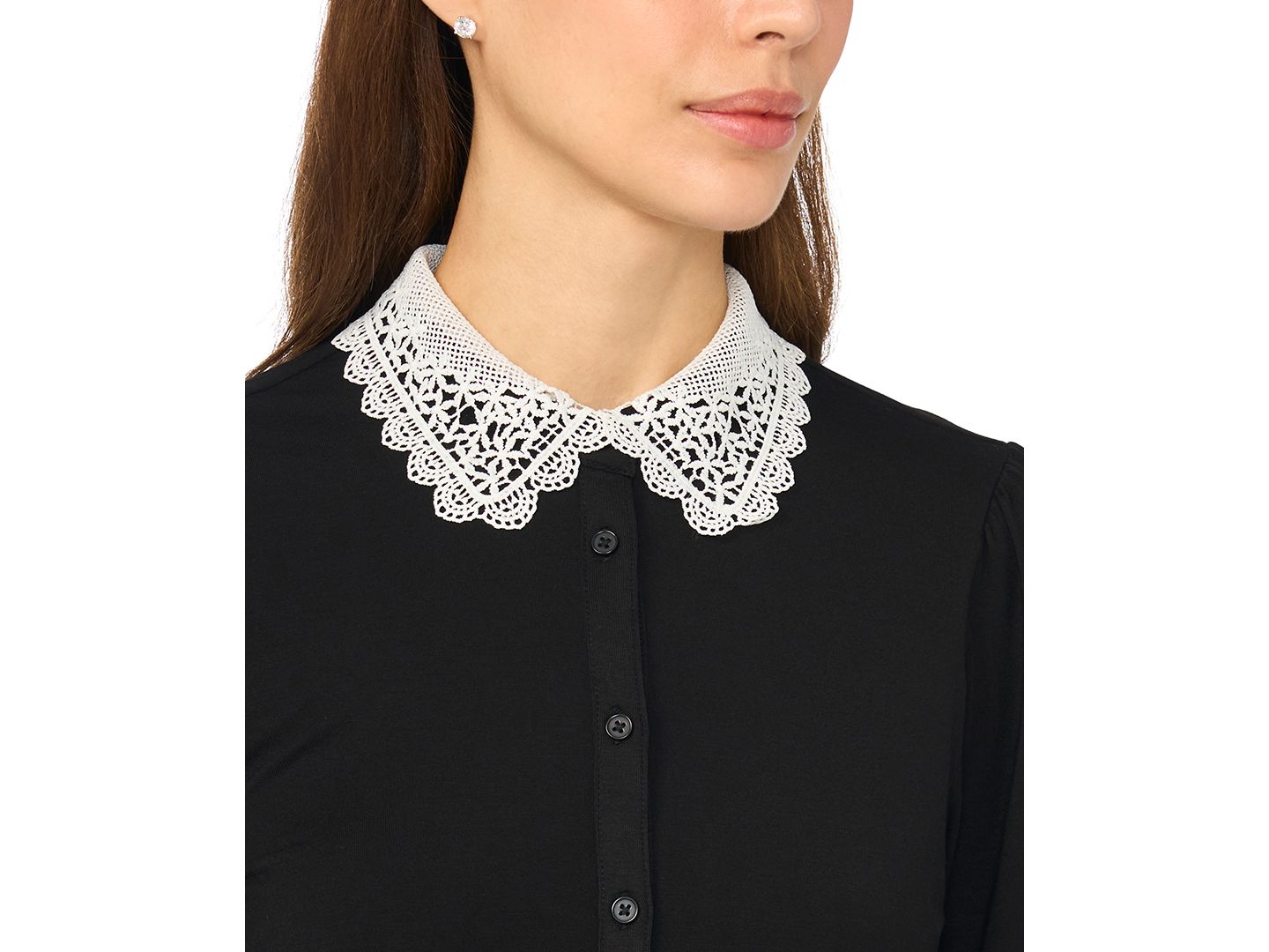 Женская блузка CeCe Long-Sleeve Scallop-Trim Collar Lace Blouse, цвет: Насыщенный чёрный — фото 2