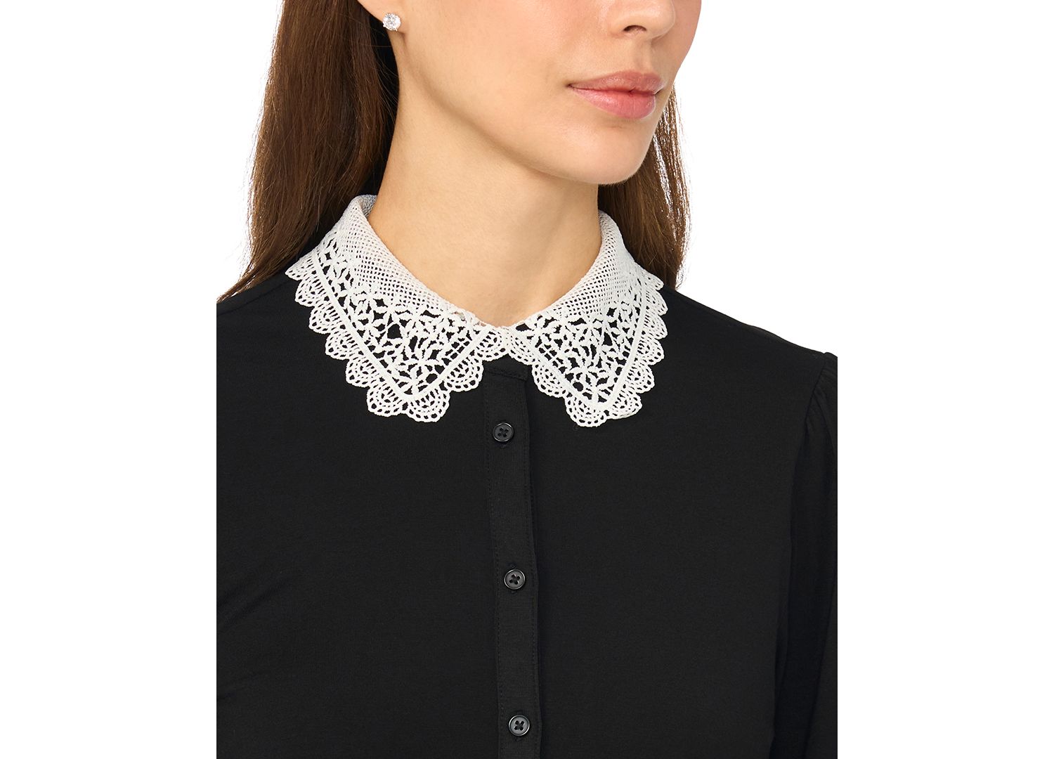 Women's Long-Sleeve Scallop-Trim Collar Lace Blouse