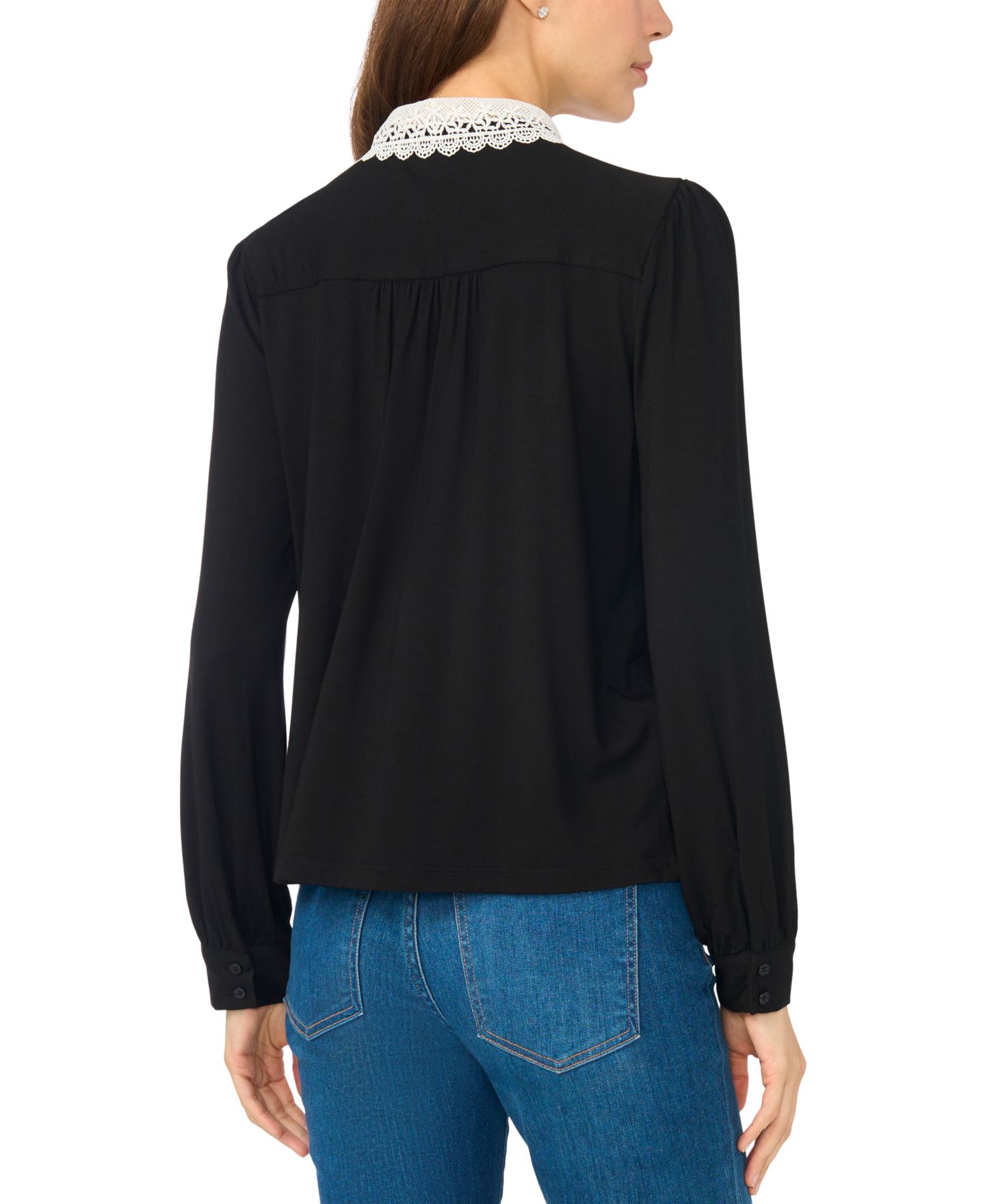 Женская блузка CeCe Long-Sleeve Scallop-Trim Collar Lace Blouse, цвет: Насыщенный чёрный — фото 3