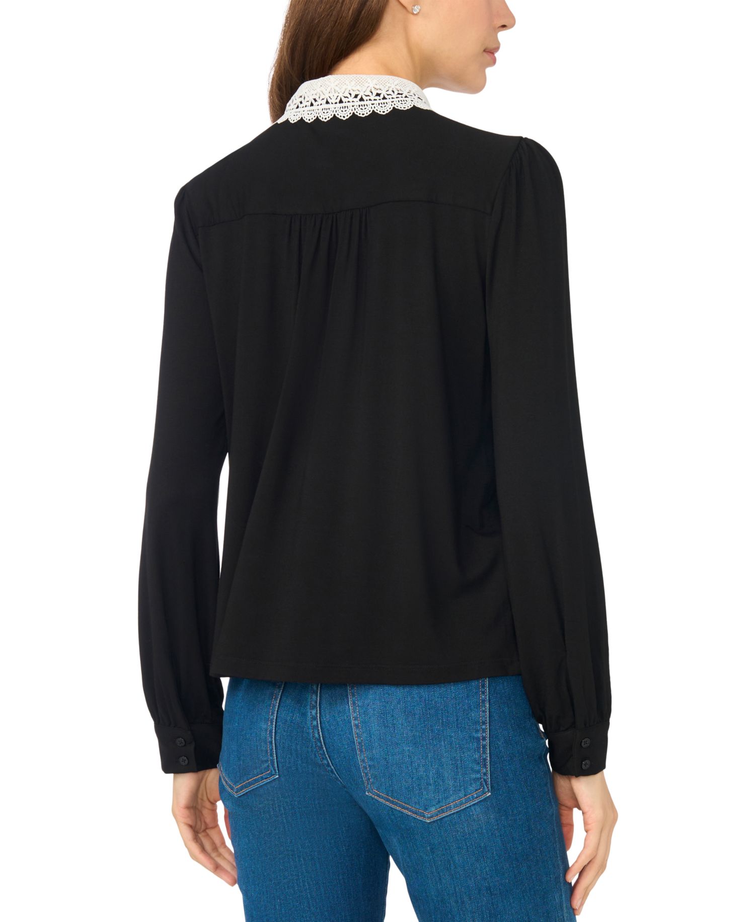 Women's Long-Sleeve Scallop-Trim Collar Lace Blouse