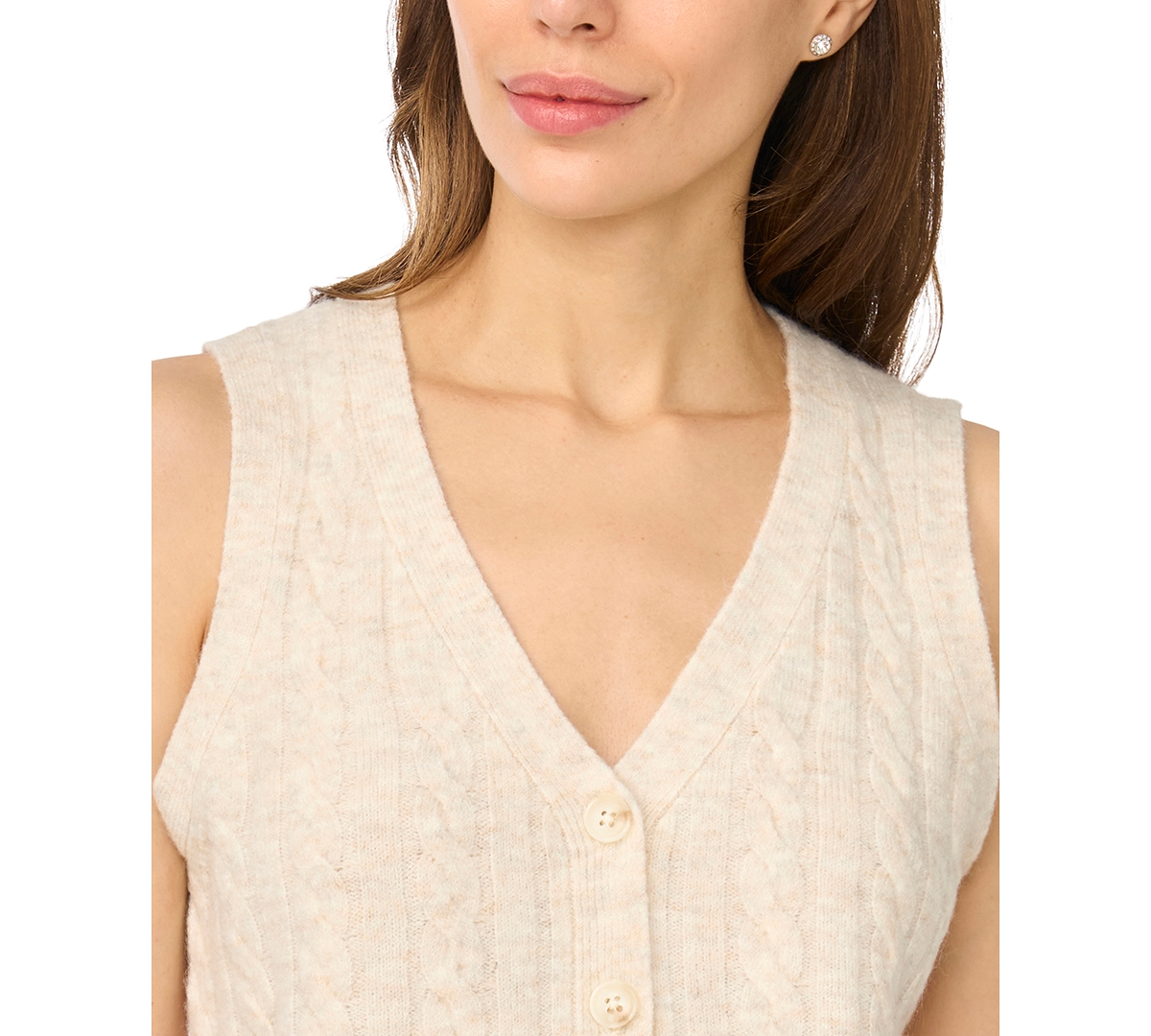 CeCe Women's Cable-Knit V-Neck Button-Up Sweater Vest