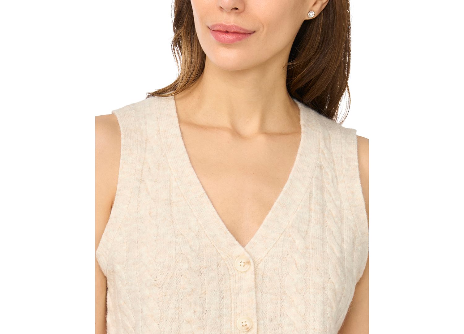 Women's Cable-Knit V-Neck Button-Up Sweater Vest