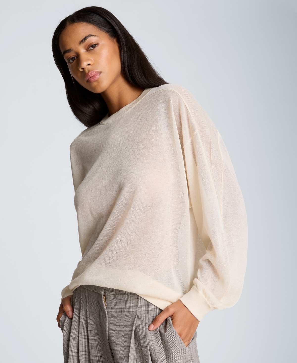 Kenneth Cole Women's Oversized-Sheer Crewneck Sweatshirt