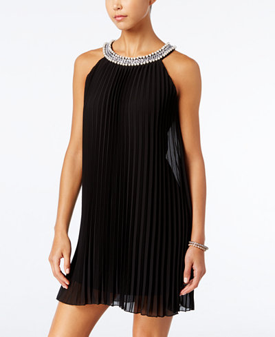 Speechless Juniors' Embellished Pleated Shift Dress, Only at Macy's