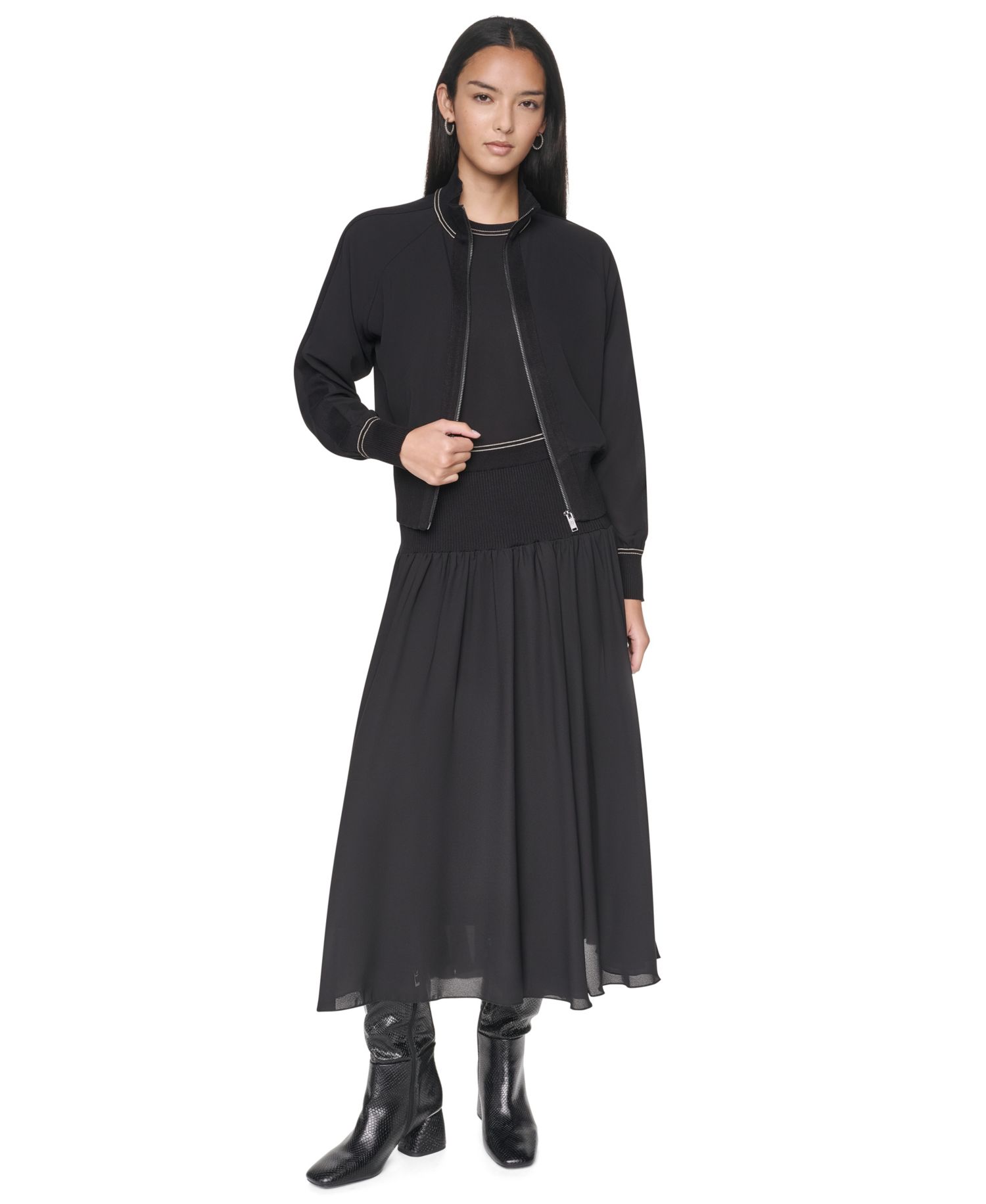 Women's Lightweight Mixed-Media Contrast-Stitch Jacket