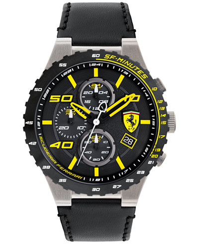 Ferrari Men's Chronograph Speciale Evo Chrono Black Leather Strap Watch 45mm 0830360