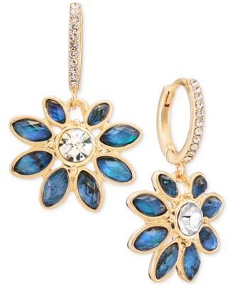Multi-Stone Floral Pave Hoop Earrings