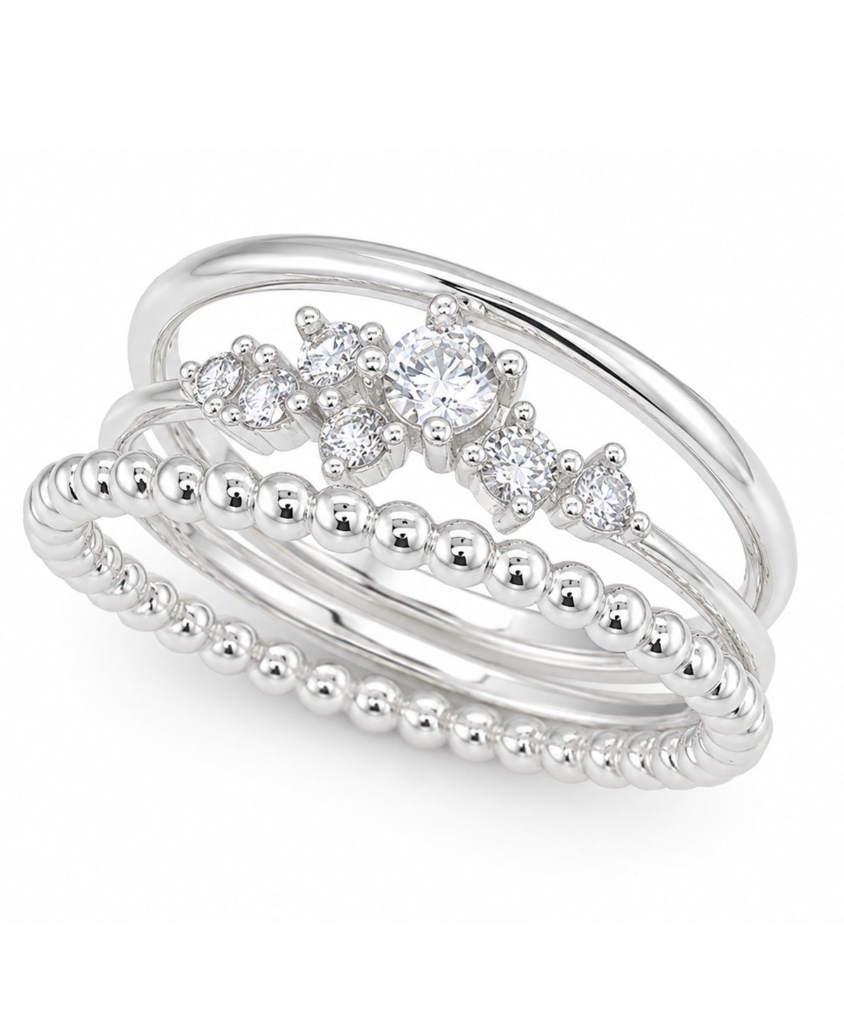 And Now This Cubic Zirconia Triple Stack Ring - Silver