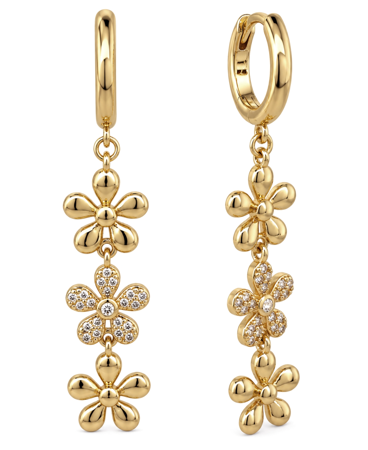 And Now This Cubic Zirconia 18K Gold-Plated Triple Flower Earring