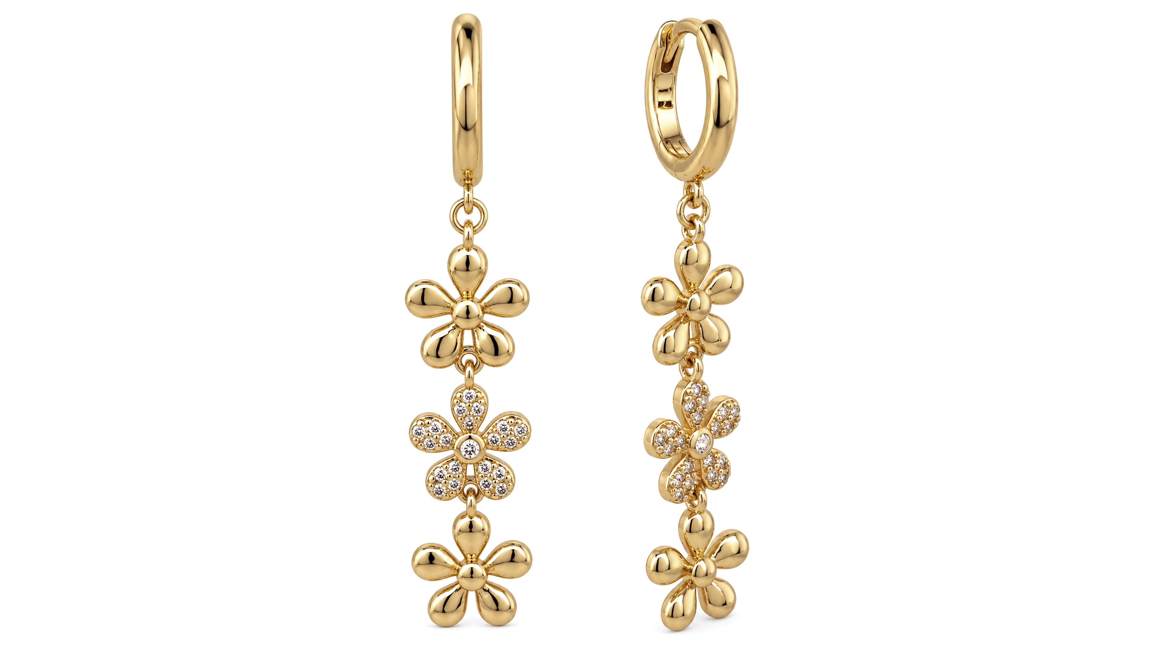 And Now This Cubic Zirconia 18K Gold-Plated Triple Flower Earring