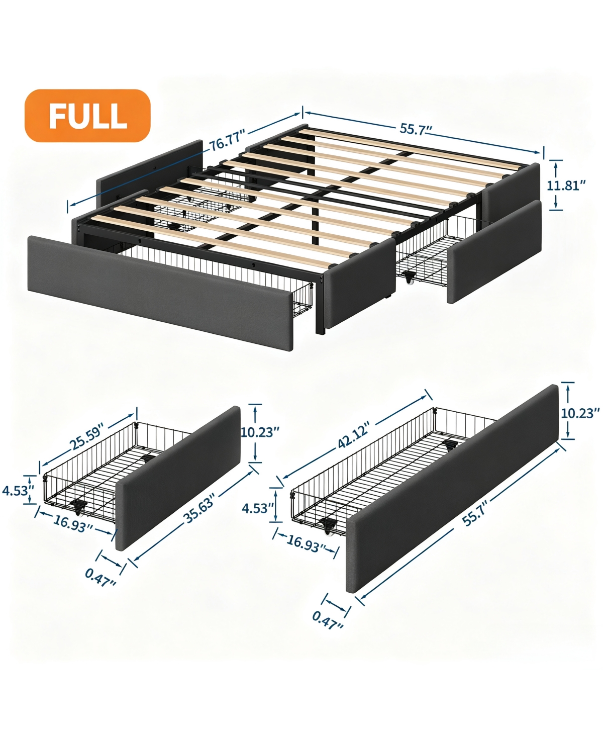Gaomon Upholstered Metal Platform Bed Frame with Under-Basket Storage