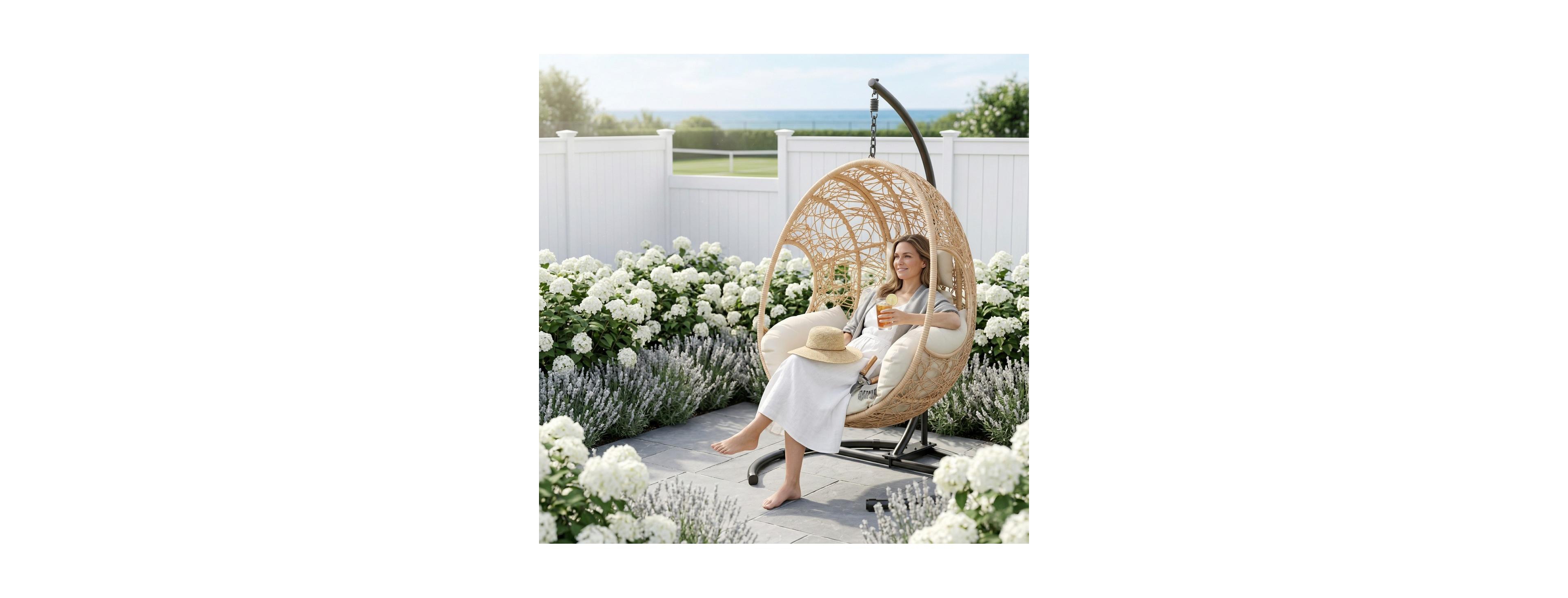 Asagikoiai Outdoor Hanging Egg Chair with Stand and Cushion, Oversized Rattan Swing