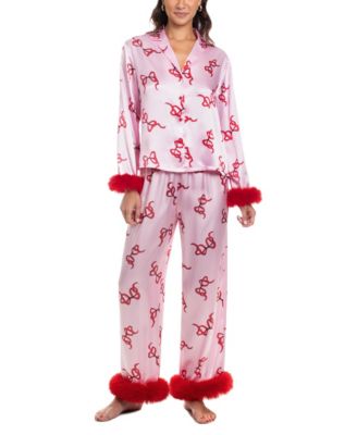 Women's Crew Long-Sleeve Satin Top and Pants, 2-Piece Set