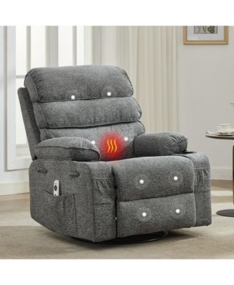 Swivel Glider Rocker Recliner With Massage and Heat, Manual Upholstered Nursing Recliner With Vibration, Side Pocket, 2 Cup Holders, For Living Room