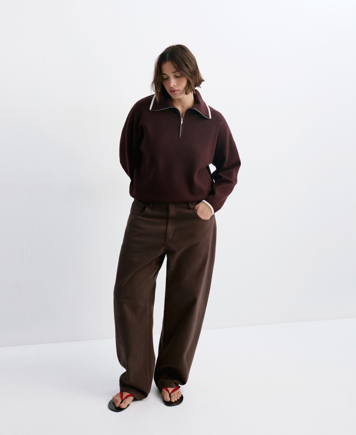 Women's Contrast-Stripe Polo-Collar Sweater