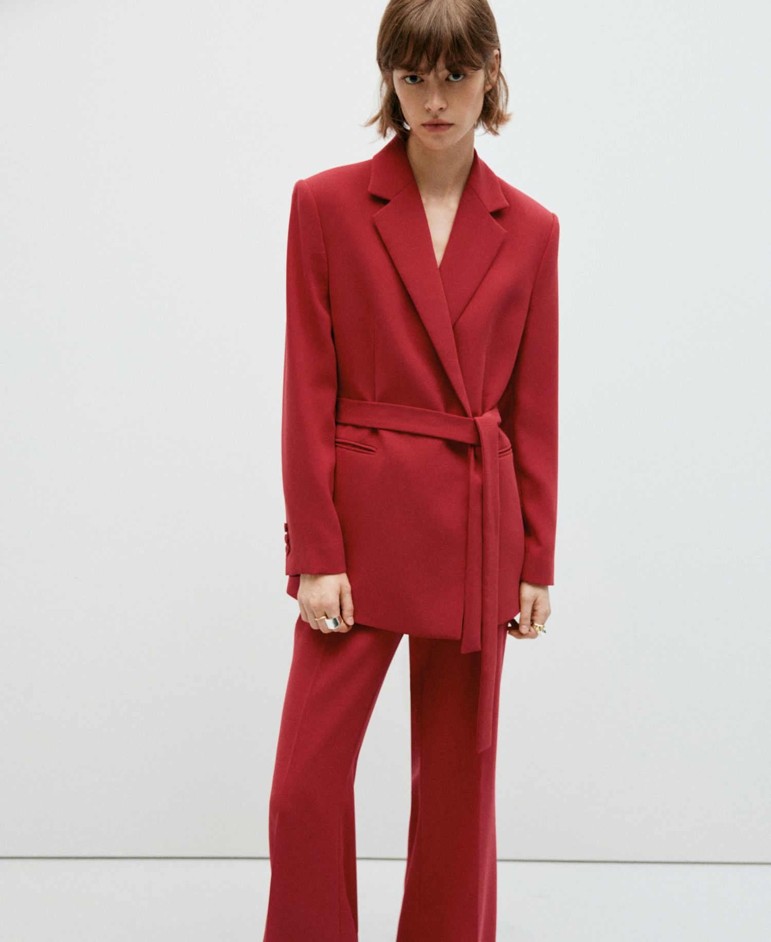 Women's Double-Breasted Belted V-Neck Blazer