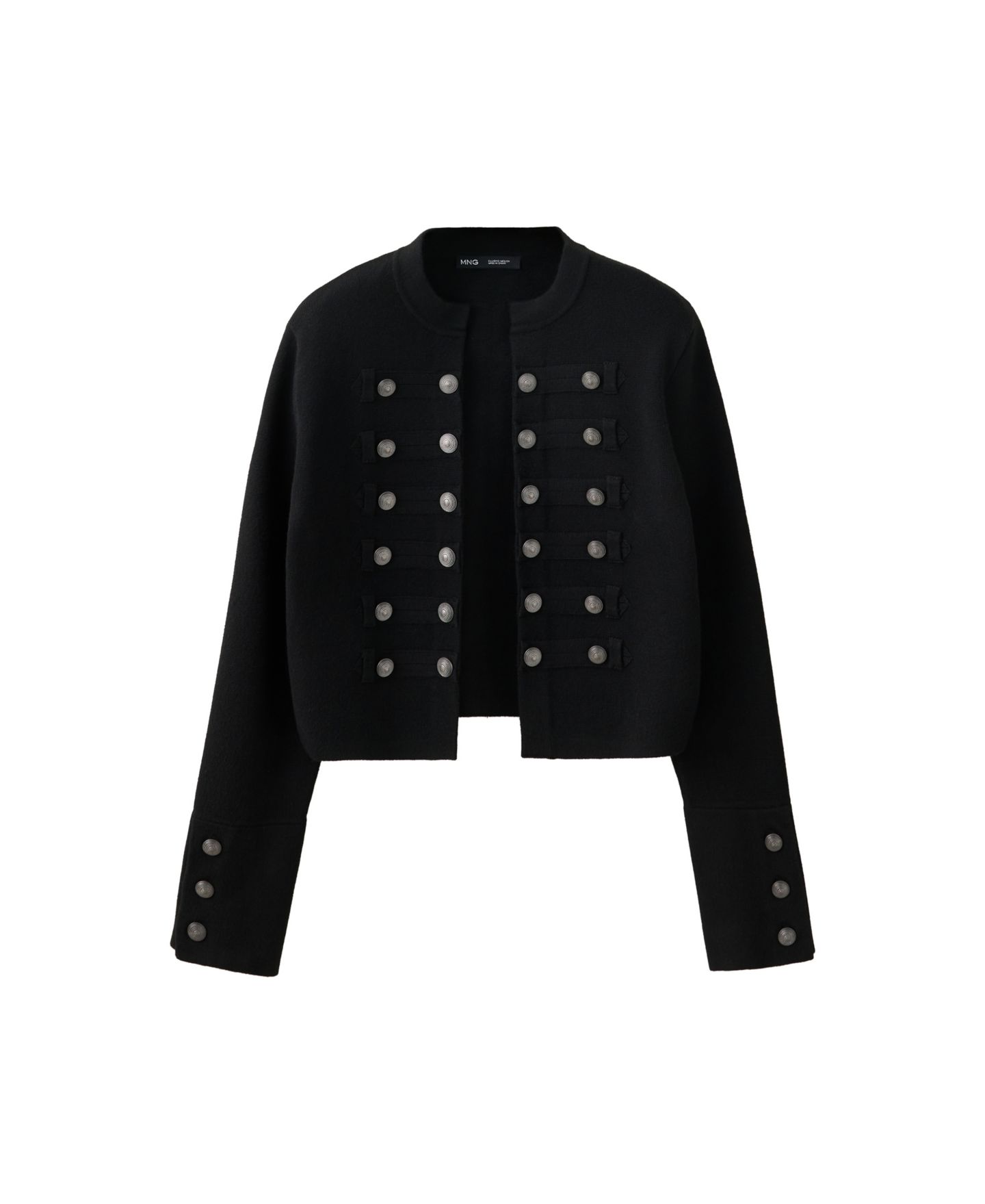 Женская куртка MANGO Jafar Fine-Knit Cropped Jacket, цвет: Чёрный — фото 1