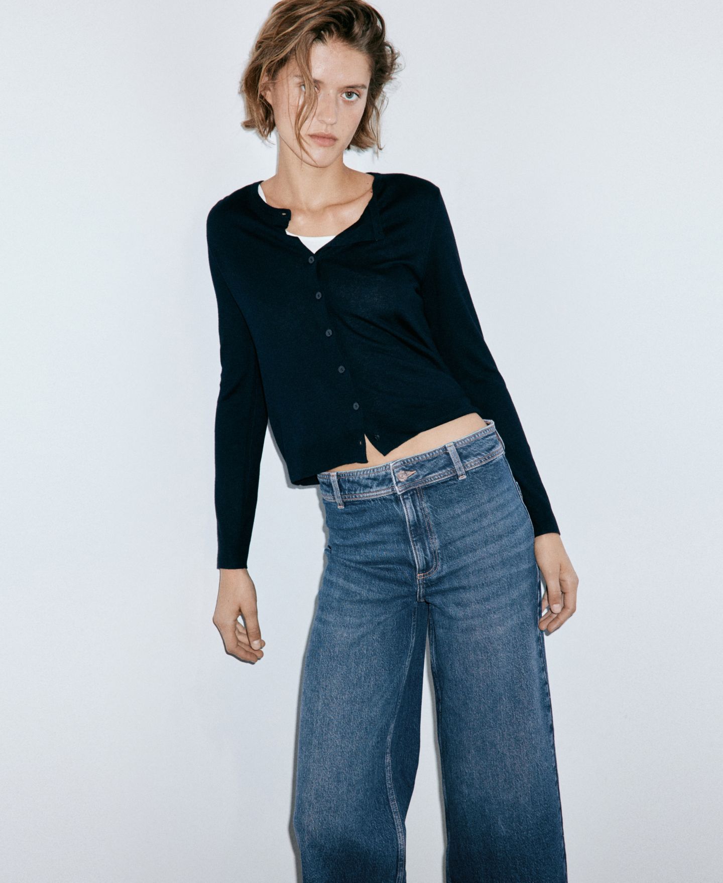 Женские джинсы Mango Catherin High-Rise Wide-Leg Culotte, цвет: Тёмный синий — фото 7
