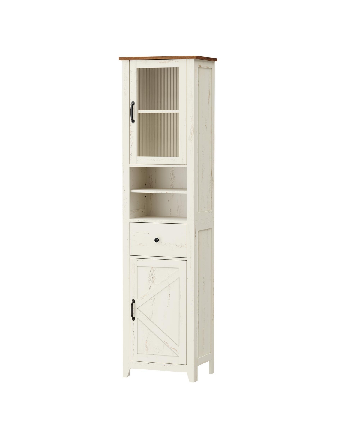 SongmicsHome Tall Bathroom Cabinet, Farmhouse Storage Cupboard with Reversible Doors, 15.9 x 12.6 x 67.5 inches